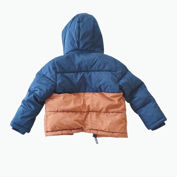 Blue and Brown Puffer Jacket with Hood - Picture 3 of 3